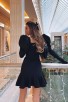 Women's Fashion Fluffy Long Sleeve Mermaid Hem Black Mini Evening Dress