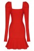 Women's Fashion Fluffy Long Sleeve Mermaid Hem Red Mini Evening Dress