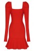 Women's Fashion Fluffy Long Sleeve Mermaid Hem Red Mini Evening Dress