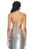 Stunning Silver Sequin Two-Piece Gown  Ruffle High-Slit Skirt