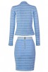 Herve Leger Bandage Dress Long Sleeve Jacket Two Piece Jacquard Button Blue