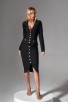 Black Deep V Jacket Bandage Long Sleeve Pencil Skirt