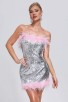 New Sequin Tube Top Double Ostrich Fur Backless Dress