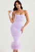 Elegant Lilac Feather Hem Midi Dress