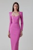Pink Shoulder Pad Elegant Midi Dress