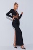 Long Sleeve Hollow Bandage Black Dress