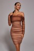 Strapless Ruched Mesh Bandage Midi Dress