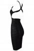 Herve Leger Marina Woodgrain Foil-Print Bandage Dress Black