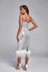 Sexy Sequin Strapless Silver Midi Dress