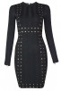 Herve Leger Bandage Dress Long Sleeve Lace Sequins Black