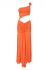 One-Shoulder Hollow Belly-Exposing Orange Maxi Evening Dress