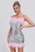 New Sequin Tube Top Double Ostrich Fur Backless Dress