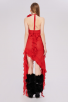 Red Asymmetric Ruffled Halter Dress