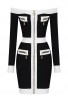 Black Long Sleeve Off Shoulder Zipper Bandage Dress