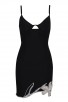 Black Lace-Up Floral Crystal Bandage Dress