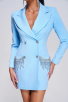 Blue V-Neck Jacket Mini Dress