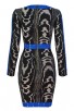 Herve Leger Bandage Dress Long Sleeve V Neck Leopard Black Blue