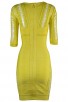 Herve Leger Bandage Dresses V Neck Half Sleeve Yellow