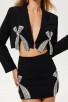 Black Long-Sleeved Rhinestone Bow Two-Piece Suit