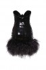 Black Off-Shoulder Sequin Feather Trim Dress