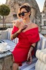 Off Shoulder V-Neck Red Bandage Dress