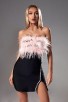 Open-Back Feather-Trimmed Crepe Mini Dress