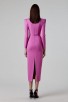 Pink Shoulder Pad Elegant Midi Dress