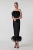 Celebrity Black Strapless Feather Trim Bandage Dress