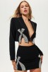 Black Long-Sleeved Rhinestone Bow Two-Piece Suit