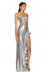 Stunning Silver Sequin Two-Piece Gown  Ruffle High-Slit Skirt