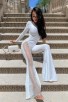 White Women's One Shoulder Long Sleeve Sexy Hollow Bandage Jumpsuit