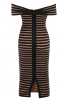 Black & Nude Striped Off-Shoulder Midi Bodycon Dress