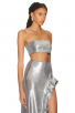 Stunning Silver Sequin Two-Piece Gown  Ruffle High-Slit Skirt