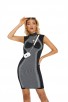 High Neck Sleeveless White Striped Black Bandage Dress