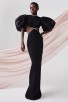 Crystal-Embellished Crepe Maxi Dress With Organza Puff-Sleeves