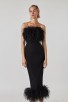 Celebrity Black Strapless Feather Trim Bandage Dress