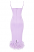 Elegant Lilac Feather Hem Midi Dress