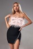 Open-Back Feather-Trimmed Crepe Mini Dress