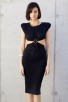 Black Sleeveless O-Neck Waist Hollow Dress