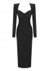 Crystal Embellished Long Sleeve Black Midi Bandage Dress
