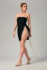 Ba Black Crystal Off Shoulder Fringe Mini Dress