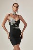 Black Backless Strapless Crystal Flower Mini Bandage Dress