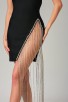 Ba Black Crystal Off Shoulder Fringe Mini Dress