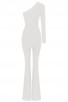 White Women's One Shoulder Long Sleeve Sexy Hollow Bandage Jumpsuit