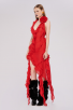 Red Asymmetric Ruffled Halter Dress