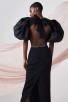 Crystal-Embellished Crepe Maxi Dress With Organza Puff-Sleeves