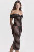 Black & Nude Striped Off-Shoulder Midi Bodycon Dress