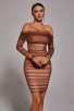 Strapless Ruched Mesh Bandage Midi Dress