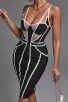 Sexy Hollow Spaghetti Strap Party Striped Elegant Black Bandage Dress