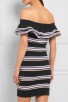 Herve Leger Bandage Dress Off Shoulder Flouncing Jacquared Stripped Black